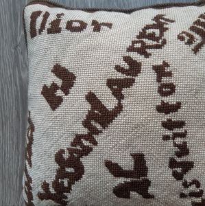 Designer handmade needlepoint pillow. Brown tan brown corduroy Fabric